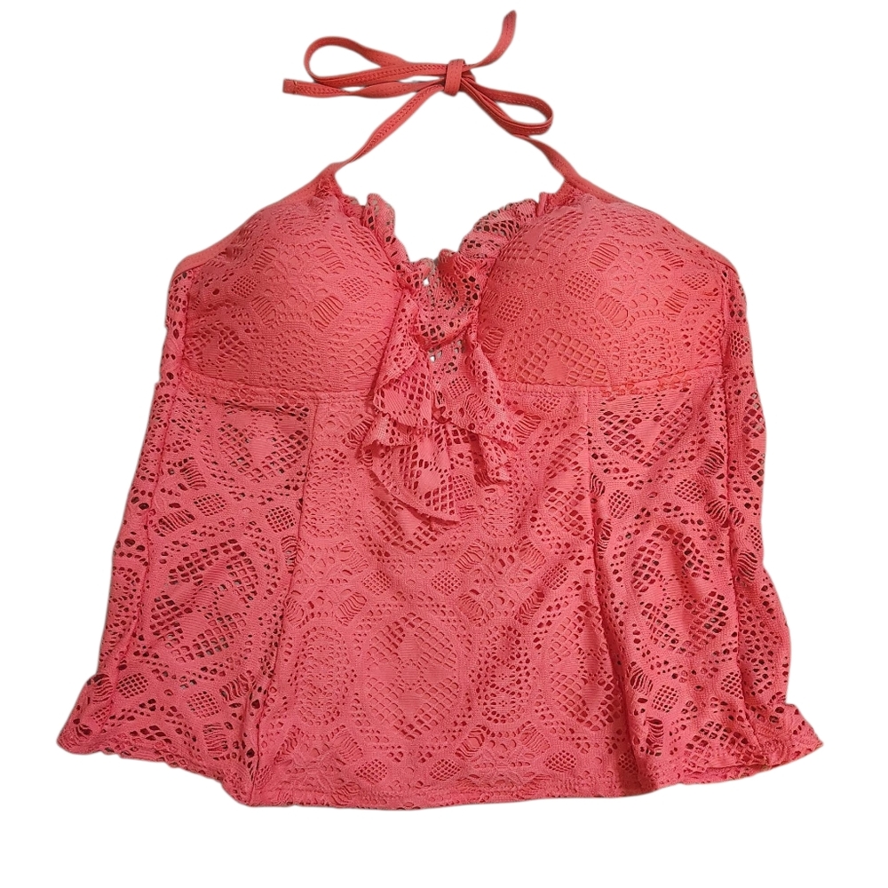 Kenneth Cole Coral Lace Halter Top Swim Suit Top